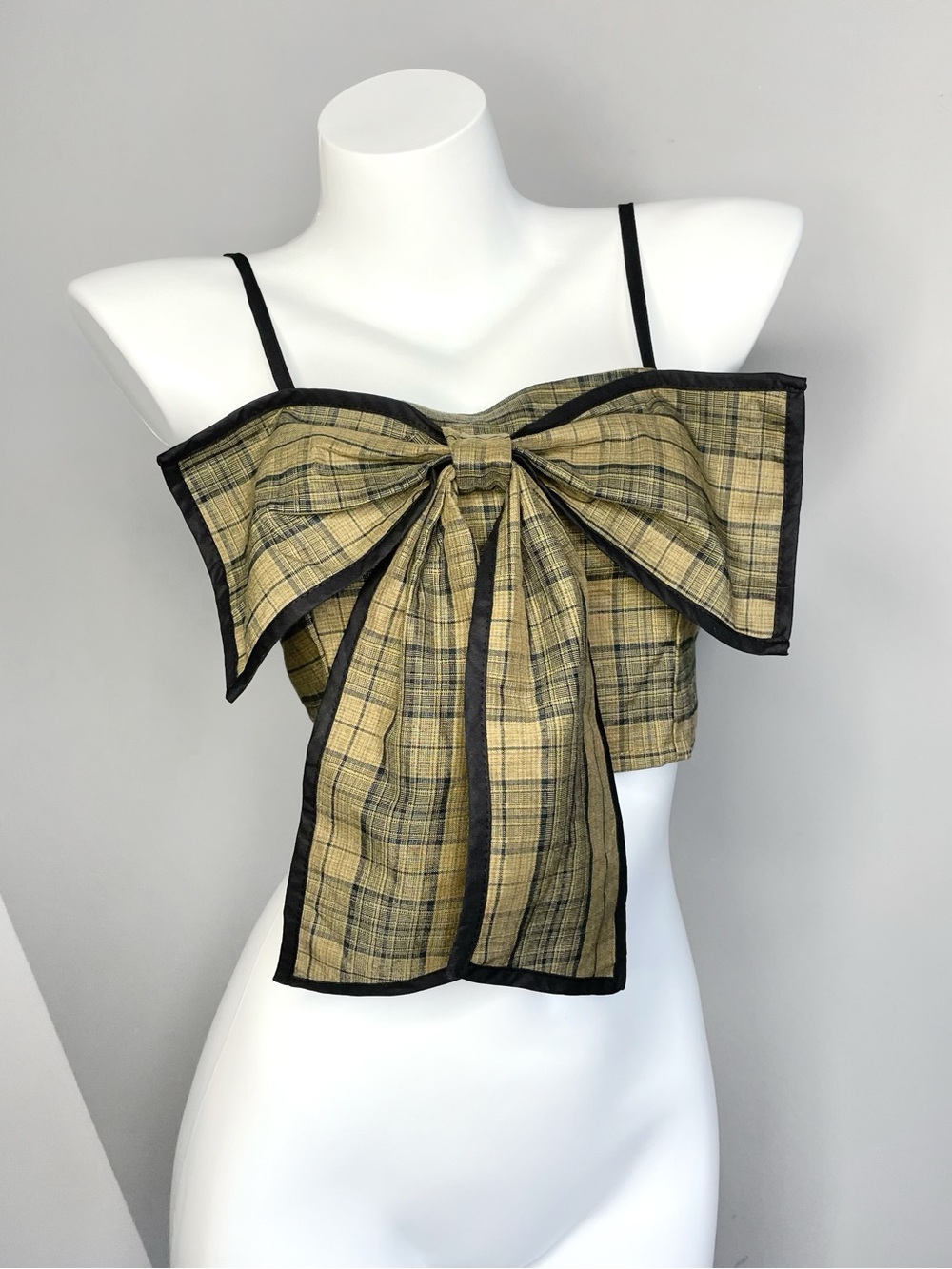 Brown Plaid Bow Cami Croptop